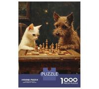 Rompecabezas De 1000 Piezas - Chess Playing Cat and Dog Rompecabezas para Adultos Juego De Ingenio Desafío Difícil Oferta como Regalos para Toda La Familia 70x50cm/1000pcs