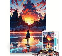 Rompecabezas de 1000 Piezas Chica Anime en el Lago al Atardecer - Juego para ejercitar la Mente - Artesanía de Corte experta - Un pasatiempo Fascinante para los Momentos de Ocio (38x26cm)