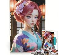 Rompecabezas de 1000 Piezas: Chica Anime en Kimono con faroles, decoración de Pared, un Reto para completar, Que fomenta el Amor Entre Parejas 38x52cm