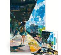 Rompecabezas de 1000 Piezas Chica Anime Esperando en la Estación de Tren para ejercitar la Mente Juego Divertido con Piezas encajables sin Huecos Actividad para Compartir con Seres Queridos