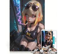 Rompecabezas de 1000 Piezas: Chica Anime fumando en un callejón, Juego Familiar, decoración de Pared, para Fortalecer el Amor Entre Parejas 38x52cm