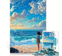 Rompecabezas de 1000 Piezas Chica Anime Junto al Mar Juego de Habilidad Mental Ajuste Estable Sin Piezas Que se muevan Un pasatiempo Divertido para Fines de Semana Largos (50x75cm)