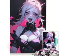 Rompecabezas de 1000 Piezas Chica Anime Vampira Loca Juego de ingenio Actividades Familiares con póster y Hoja de Preguntas a Juego 38x52cm