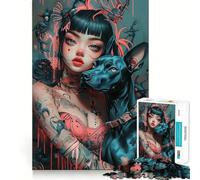 Rompecabezas de 1000 Piezas Chica barroca ciberpunk con Perro,Corte sin Costuras,Juego Mental,Regalo,Juego Casual,Navidad,decoración del hogar (38x52cm)