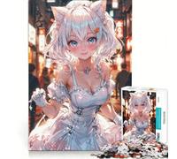 Rompecabezas de 1000 Piezas: Chica Gato de Noche Encantadora en la Ciudad, Juego práctico, Entrena tu Cerebro y Tus Manos, con Piezas de Formas aleatorias Que encajan Perfectamente 38x26cm