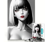 Rompecabezas de 1000 Piezas Chica Guapa con Labios Rojos,Bordes, Juego Inteligente,desafío,diversión,Juego Lento,diversión,Regalo de cumpleaños (38x52cm)