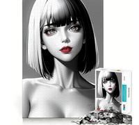 Rompecabezas de 1000 Piezas Chica Guapa con Labios Rojos,Piezas de Ajuste preciso,Juego cognitivo,Regalo,Momento Acogedor y Divertido,Escena navideña (50x75cm)