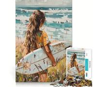 Rompecabezas de 1000 Piezas Chica Surfista Junto al mar para Adolescentes Juguete para ejercitar la Mente, Tiempo de convivencia, Pieza de colección de Arte de Corte preciso 38x52cm