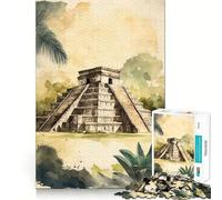 Rompecabezas de 1000 Piezas Chichén Itzá Acuarela Corte Suave Juego Creativo Juguete Tiempo de Juego Relajante Regalo de Ocio para Navidad (38x52cm)