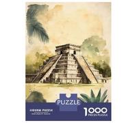 Rompecabezas De 1000 Piezas Chichen Itza Watercolor Rompecabezas para Adultos Juguetes Antiestrés Vacaciones En Casa Matar El Tiempo para Cumpleaños, Navidad 70x50cm/1000pcs