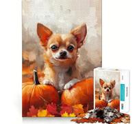 Rompecabezas de 1000 Piezas Chihuahua con Calabazas y Hojas de otoño Juguete artístico de Ajuste desarrollar la Creatividad y la Capacidad de relajación Ideal para la decoración navideña
