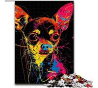 Rompecabezas de 1000 Piezas Chihuahua DJ Neon de Madera, Ideal para Regalar en Navidad, con Ilustraciones humorísticas y Detalles de 50x75cm para cumpleaños, Fiestas, Navidad y Halloween
