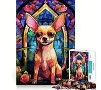 Rompecabezas de 1000 Piezas Chihuahua Vitral Ajuste Entrenamiento de concentración Diversión Tiempo de Juego Relajante Ocio (38x52cm)