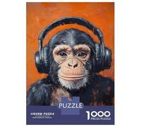Rompecabezas De 1000 Piezas Chimp with Headphones-2 Rompecabezas para Adultos Juego Práctico Una Obra De Arte Cumpleaños Y Navidad 52x38cm/1000pcs