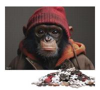 Rompecabezas de 1000 Piezas Chimpancé con Gorro Rojo Rompecabezas Cuadrados creativos para Adultos y Rompecabezas de Madera Juego desafiante 1000 Piezas (75x50cm)