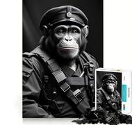 Rompecabezas de 1000 Piezas Chimpancé Soldado en Blanco y Negro para Adolescentes Juguete Inteligente para Jugar en Interiores Corte preciso (38x26cm)