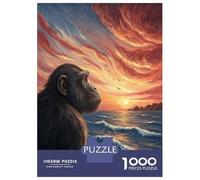 Rompecabezas De 1000 Piezas Chimpanzee Gazing at Sunset Over Ocean Rompecabezas para Adultos Juego De Ingenio Difícil Difícil Único Cumpleaños Y Regalos 70x50cm/1000pcs