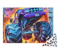 Rompecabezas de 1000 Piezas Choque de Monster Truck - Camión Monstruo Morado en Llamas - Juego Educativo para Adultos - Hermoso desafío Decorativo - Alta dificultad - Regalos de 38x26cm