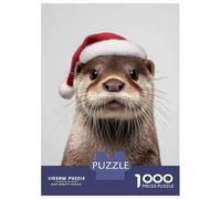 Rompecabezas De 1000 Piezas Christmas Otter with Santa Hat Portrait Rompecabezas para Adultos Juego De Ingenio Ensamblaje De Patrones Difícil Y Desafiante 70x50cm/1000pcs