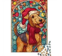 Rompecabezas De 1000 Piezas - Christmas Stained Glass Dog Rompecabezas para Adultos Juguetes De Bricolaje Oferta De Decoración Perfecta como Regalos para Toda La Familia 38x26cm/1000pcs
