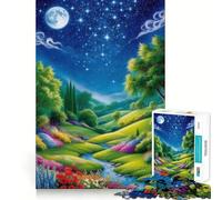 Rompecabezas de 1000 Piezas Cielo Nocturno sobre un Valle exuberante para Adultos, Juguete para ejercitar la Mente, antiestrés, decoración de Pared con Bordes definidos (38x26cm)