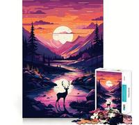 Rompecabezas de 1000 Piezas Ciervo al Atardecer en Las montañas para Adultos Juguete para Pensar, Calma, relajación, decoración de Pared con Corte Limpio 50x75cm