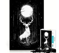 Rompecabezas de 1000 Piezas Ciervo Blanco Bajo la Luna Llena - Juego para ejercitar la Mente - Artesanía de Corte experta - Un pasatiempo Fascinante para los Momentos de Ocio (38x52cm)