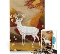 Rompecabezas de 1000 Piezas Ciervo Blanco en Otoño para Adultos Juego de Habilidad Mental Corte láser para un Ajuste Actividad gratificante para días lluviosos (50x75cm)
