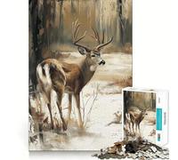 Rompecabezas de 1000 Piezas Ciervo de Cola Blanca en el Bosque Invernal Juego para ejercitar la Mente Artesanía de Corte experta Un pasatiempo Fascinante para los Momentos de Ocio (50x75cm)
