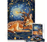 Rompecabezas de 1000 Piezas Ciervo descansando en la Noche Estrellada para Adolescentes Juguete de lógica Tipo Tren Divertido y silencioso Corte Suave Un Regalo Encantador (38x26cm)