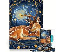 Rompecabezas de 1000 Piezas Ciervo descansando en la Noche Estrellada para Adolescentes Juguete de lógica Tipo Tren Divertido y silencioso Corte Suave Un Regalo Encantador (38x26cm)