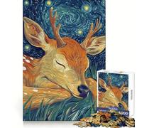 Rompecabezas de 1000 Piezas Ciervo durmiendo bajo una Noche Estrellada para Adolescentes Juguete de lógica sólida, Divertido y Relajante Corte de precisión Artículo de Santa Claus 50x75cm