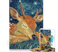 Rompecabezas de 1000 Piezas Ciervo durmiendo bajo una Noche Estrellada para Adolescentes Juguete de lógica sólida, Divertido y Relajante Corte de precisión Artículo de Santa Claus 50x75cm