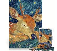 Rompecabezas de 1000 Piezas Ciervo durmiendo bajo una Noche Estrellada para Adultos Juguete de lógica para Juegos de Interior Corte de precisión Regalo Ideal 38x26cm