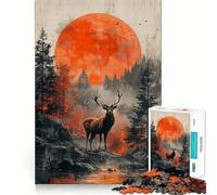 Rompecabezas de 1000 Piezas Ciervo en el Bosque con Luna roja para Adultos Juguete para ejercitar la Mente Juego en Grupo Diseño nítido Regalo Encantador 50x75cm
