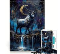Rompecabezas de 1000 Piezas Ciervo Místico con Luna Creciente para Adultos Juguete para concentrarse y ejercitar la Mente Divertido y silencioso Bordes Ajustados Artículo de Santa Claus (38x26cm)