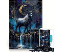 Rompecabezas de 1000 Piezas Ciervo Místico con Luna Creciente para Adultos y Adolescentes Juguete de lógica Clara Tiempo de relajación Corte Artículo de Santa Claus (50x75cm)