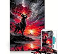 Rompecabezas de 1000 Piezas Ciervo místico en Paisaje Rojo para Adolescentes Rompecabezas Mental para aliviar la tensión Arte para armar Regalo Premium (50x75cm)