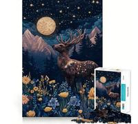 Rompecabezas de 1000 Piezas Ciervo Nocturno en Las montañas para Adolescentes Juguete para ejercitar la Mente Fácil de armar Regalo Elegante (50x75cm)