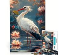 Rompecabezas de 1000 Piezas Cigüeña en Estanque de lotos para Adultos Juguete de lógica Pura Diversión Relajante Corte preciso Regalo increíble 38x26cm