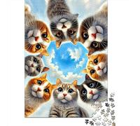 Rompecabezas de 1000 Piezas Círculo de Gatos y Mirada al Cielo, Papel Reciclado, Regalo Mujer Hombre, Juego Familiar Divertido 52x38cm/1000pcs