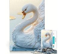 Rompecabezas de 1000 Piezas Cisne Blanco en el Agua para Adultos Divertido Juego de Memoria con componentes Resistentes y de Corte Limpio aliviar el estrés (38x26cm)