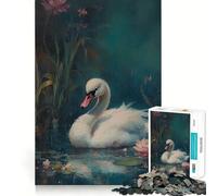 Rompecabezas de 1000 Piezas Cisne Blanco en Estanque Juego para ejercitar la Mente artesanía experta en Corte pasatiempo Fascinante para Momentos de Ocio (50x75cm)