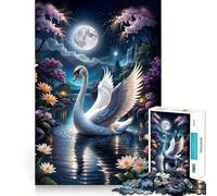 Rompecabezas de 1000 Piezas Cisne en el Lago Mágico bajo la Luna Llena para Adultos Juguete de lógica Fuerte Alivia la ansiedad Bordes Transparentes Regalo Ideal para Festivales 50x75cm
