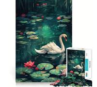 Rompecabezas de 1000 Piezas Cisne en un Estanque de nenúfares para Adolescentes Juguete para desarrollar la lógica y la diversión Bordes Suaves Regalo Creativo 50x75cm