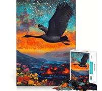 Rompecabezas de 1000 Piezas Cisne Negro Volando sobre un Paisaje volcánico Arte de Corte preciso Actividad de Juego Inteligente Momento de Juego Tranquilo Regalo de decoración de cumpleaños 38x26cm