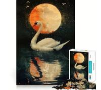 Rompecabezas de 1000 Piezas Cisne y Luna para Adultos Juguete Intelectual para Relajarse y divertirse Pieza de Arte 38x26cm