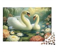 Rompecabezas de 1000 Piezas Cisnes en un Estanque Floral - Dos cisnes, Lago y Lirios - Juego Educativo para Adultos - Hermoso desafío Decorativo - Alta dificultad - Regalo de cumpleaños- 70x50cm