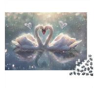 Rompecabezas de 1000 Piezas Cisnes Enamorados con Corazones, cisnes, montaña y Lago. para Adultos Mayores de 12 años. Juego Educativo. Hermosa decoración. Difícil. Reto. 70x50cm.