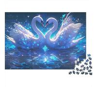 Rompecabezas de 1000 Piezas Cisnes Enamorados con Forma de corazón y Agua neón. Juegos educativos para Adultos. Hermosa decoración. Difícil. Regalo de cumpleaños. 70x50cm.